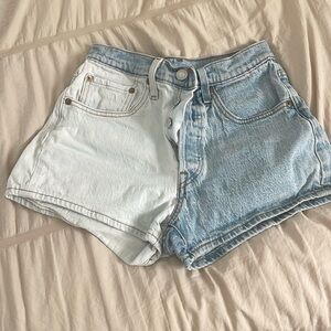 Levi Split Color Shorts Two Tone High Rise Light Blue
